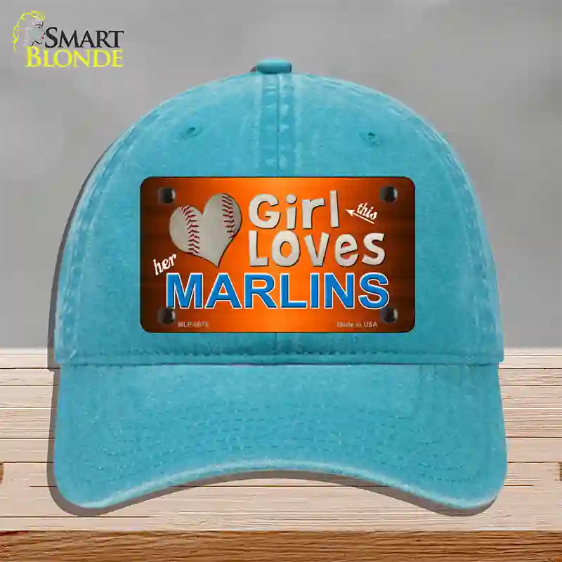 This Girl Loves Her Marlins Novelty License Plate Hat Unconstructed Cotton / Lake Blue