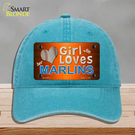 This Girl Loves Her Marlins Novelty License Plate Hat Unconstructed Cotton / Lake Blue