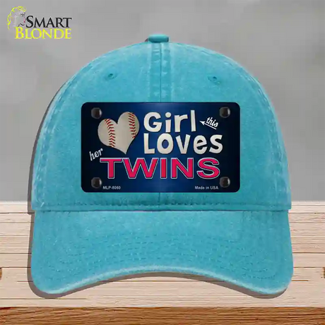 This Girl Loves Her Twins Novelty License Plate Hat Unconstructed Cotton / Lake Blue