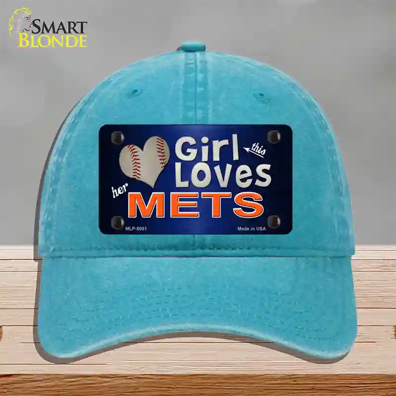 This Girl Loves Her Mets Novelty License Plate Hat Unconstructed Cotton / Lake Blue