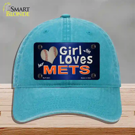 This Girl Loves Her Mets Novelty License Plate Hat Unconstructed Cotton / Lake Blue