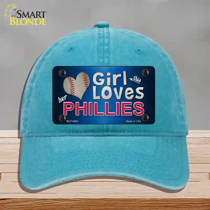 This Girl Loves Her Phillies Novelty License Plate Hat Unconstructed Cotton / Lake Blue