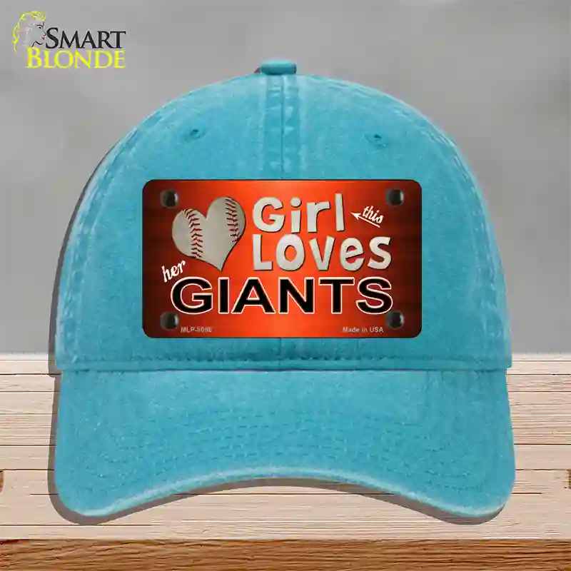 This Girl Loves Her Giants Baseball Novelty License Plate Hat Unconstructed Cotton / Lake Blue