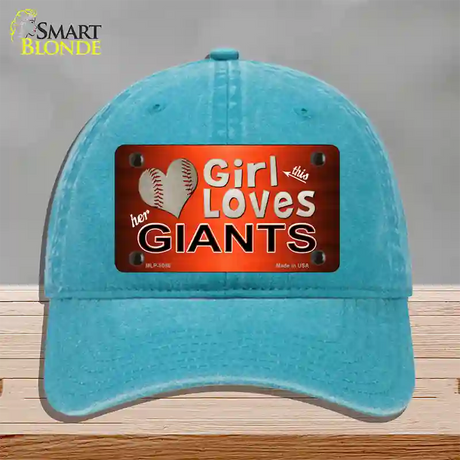 This Girl Loves Her Giants Baseball Novelty License Plate Hat Unconstructed Cotton / Lake Blue