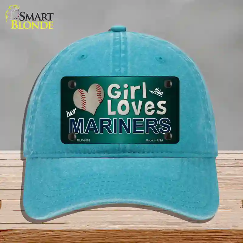 This Girl Loves Her Mariners Novelty License Plate Hat Unconstructed Cotton / Lake Blue