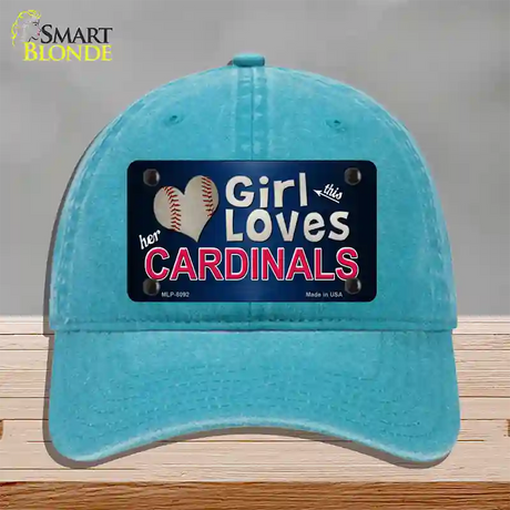 This Girl Loves Her Cardinals Baseball Novelty License Plate Hat Unconstructed Cotton / Lake Blue