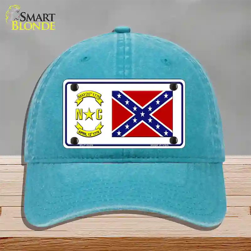 Confederate Flag North Carolina Novelty License Plate Hat Unconstructed Cotton / Lake Blue