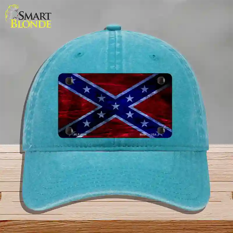 Confederate Flag Foiled Novelty License Plate Hat Unconstructed Cotton / Lake Blue