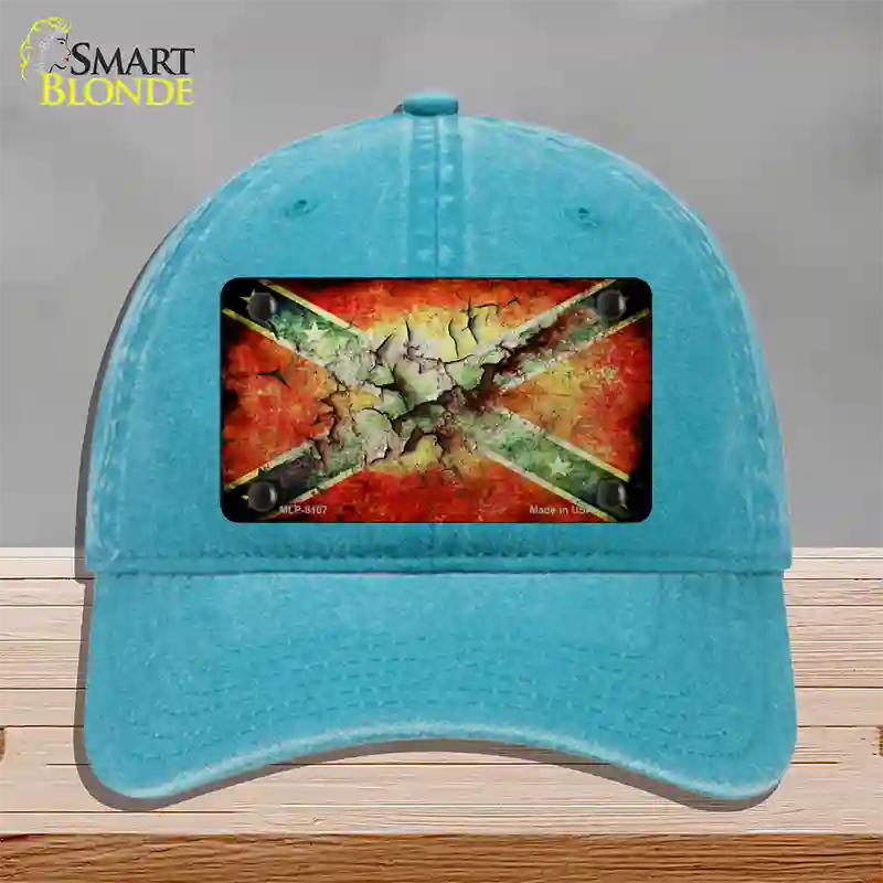 Confederate Flag Rusted Novelty License Plate Hat Unconstructed Cotton / Lake Blue