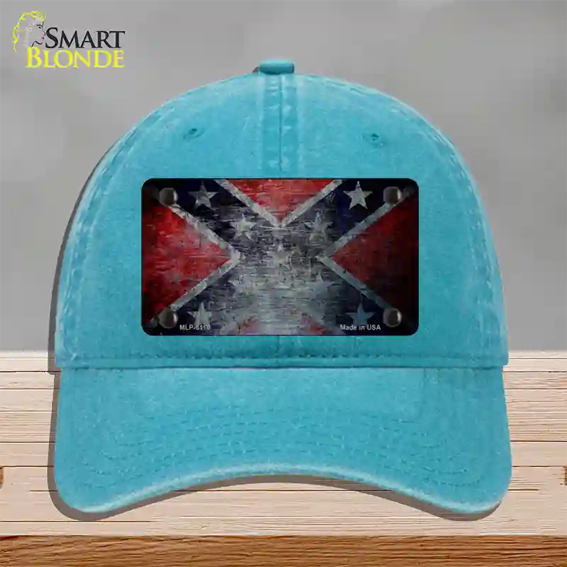 Confederate Flag Scratched Novelty License Plate Hat Unconstructed Cotton / Lake Blue