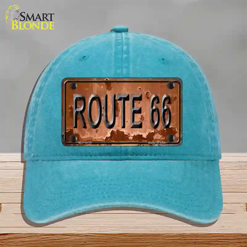 Route 66 Rusty Novelty License Plate Hat Unconstructed Cotton / Lake Blue