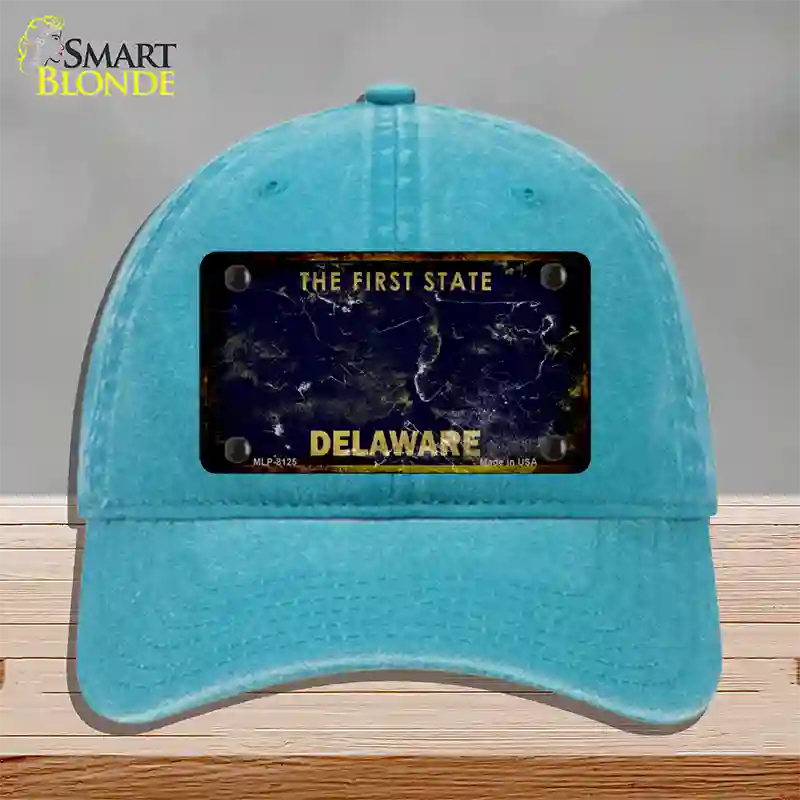 Delaware Rusty Blank Novelty License Plate Hat Unconstructed Cotton / Lake Blue