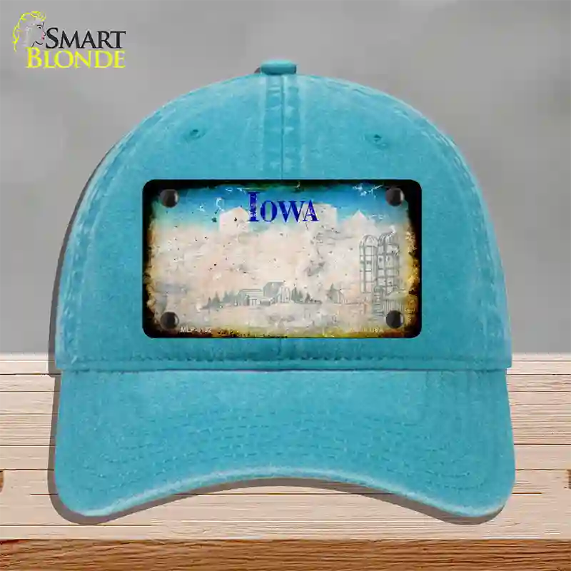 Iowa Rusty Blank Novelty License Plate Hat Unconstructed Cotton / Lake Blue