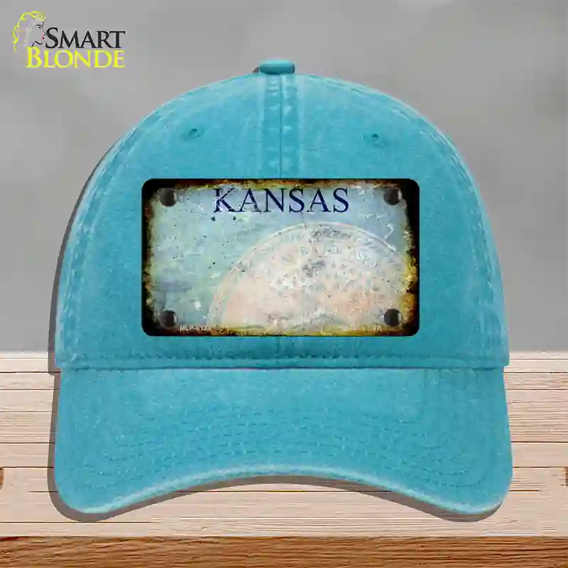 Kansas Rusty Blank Novelty License Plate Hat Unconstructed Cotton / Lake Blue