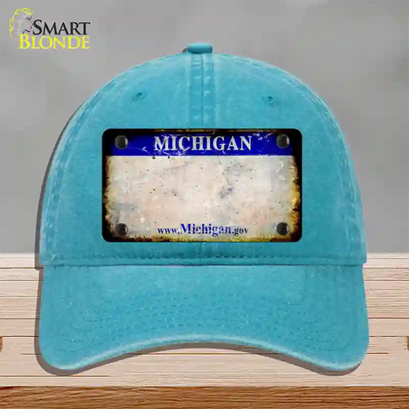 Michigan Gov Rusty Blank Novelty License Plate Hat Unconstructed Cotton / Lake Blue