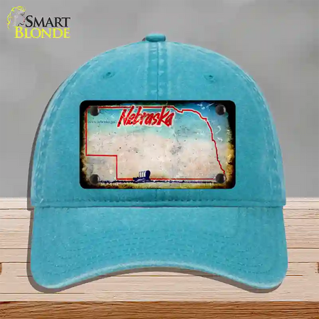 Nebraska Rusty Blank Novelty License Plate Hat Unconstructed Cotton / Lake Blue