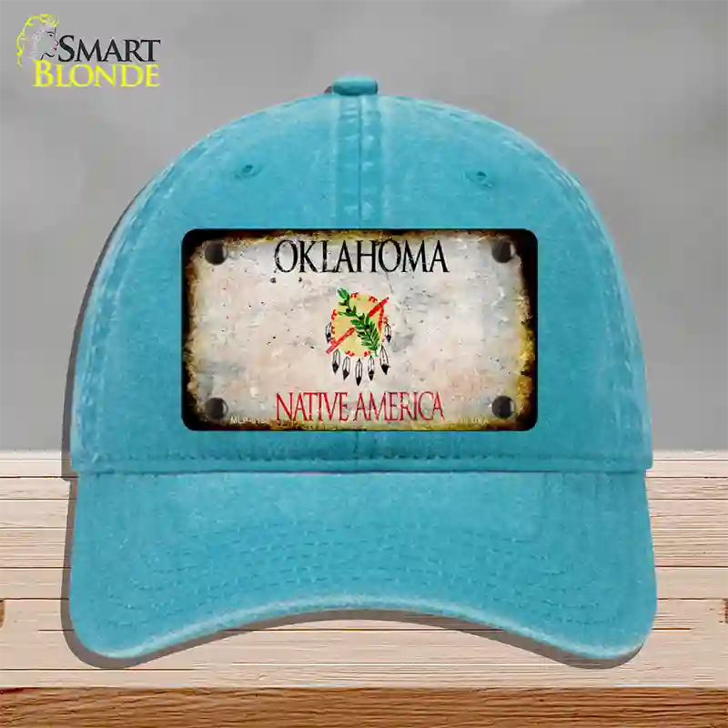 Oklahoma Rusty Blank Novelty License Plate Hat Unconstructed Cotton / Lake Blue