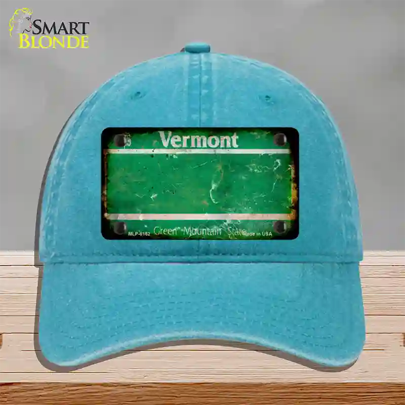 Vermont Rusty Blank Novelty License Plate Hat Unconstructed Cotton / Lake Blue