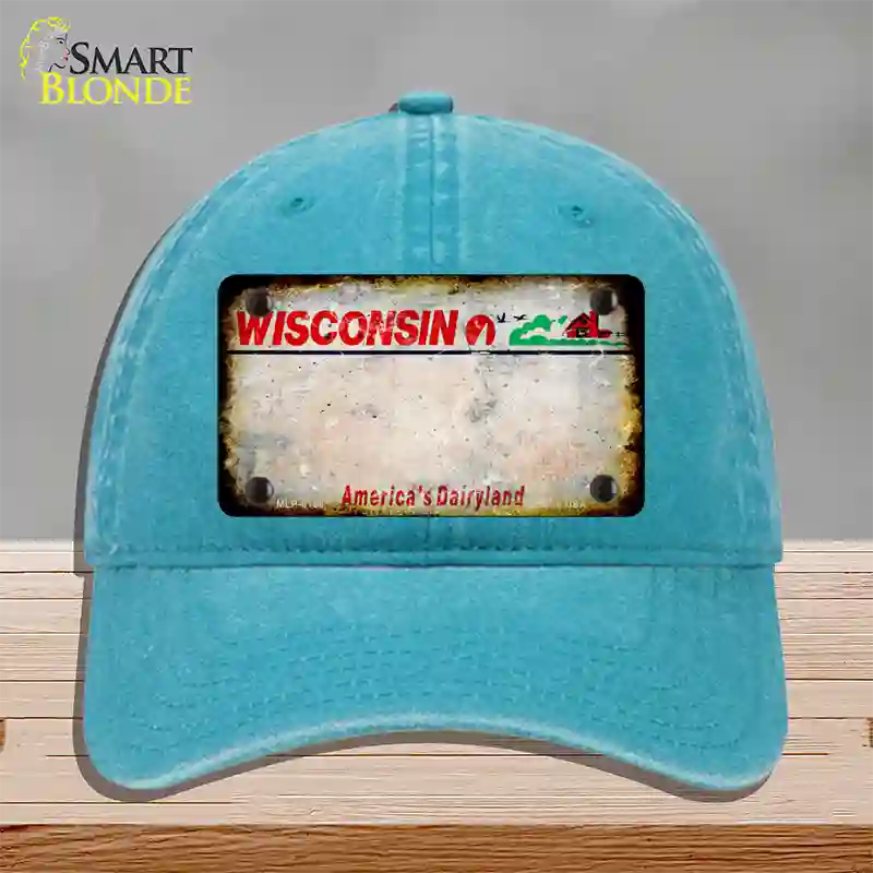 Wisconsin Rusty Blank Novelty License Plate Hat Unconstructed Cotton / Lake Blue