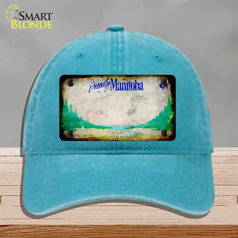 Manitoba Rusty Blank Novelty License Plate Hat Unconstructed Cotton / Lake Blue