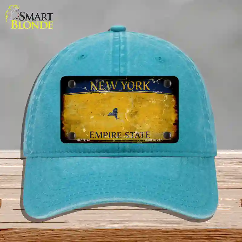 New York Yellow Rusty Blank Novelty License Plate Hat Unconstructed Cotton / Lake Blue