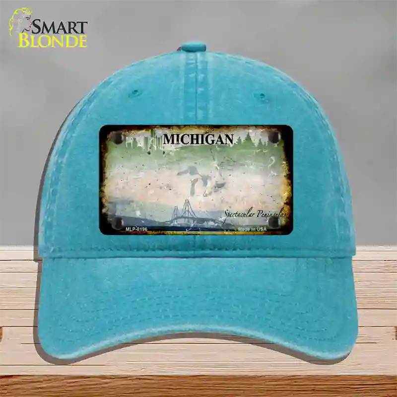 Michigan Rusty Blank Novelty License Plate Hat Unconstructed Cotton / Lake Blue