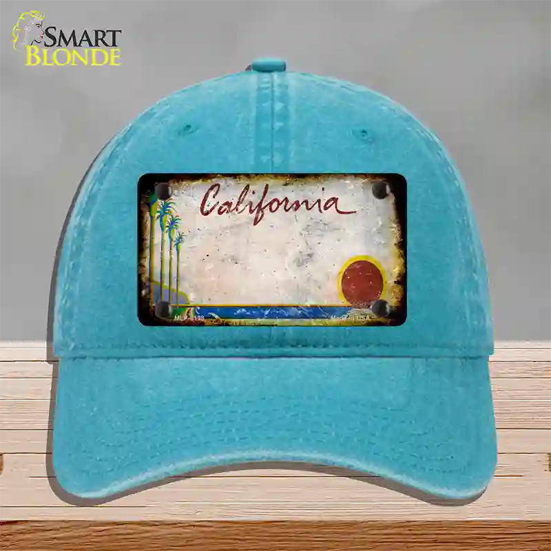 California Palm Tree Rusty Blank Novelty License Plate Hat Unconstructed Cotton / Lake Blue