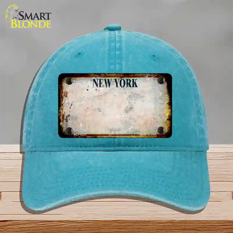 New York White Rusty Blank Novelty License Plate Hat Unconstructed Cotton / Lake Blue