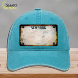 New York White Rusty Blank Novelty License Plate Hat Unconstructed Cotton / Lake Blue