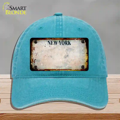 New York White Rusty Blank Novelty License Plate Hat Unconstructed Cotton / Lake Blue