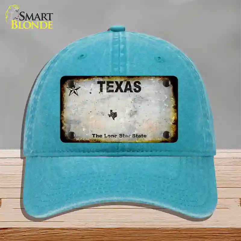 Texas White Rusty Blank Novelty License Plate Hat Unconstructed Cotton / Lake Blue