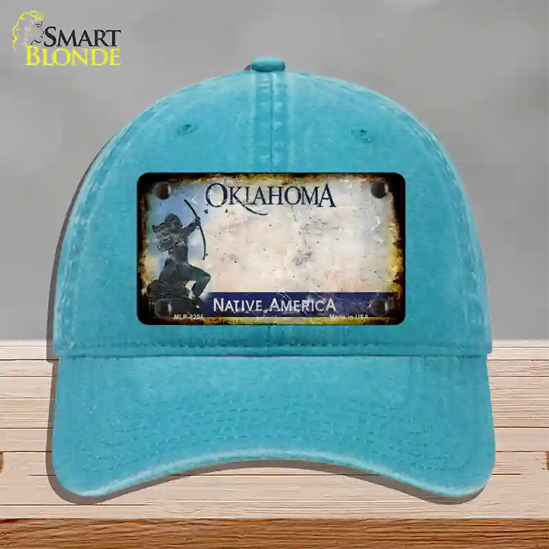 Oklahoma Arrow Rusty Blank Novelty License Plate Hat Unconstructed Cotton / Lake Blue