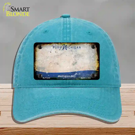 Pure Michigan Rusty Blank Novelty License Plate Hat Unconstructed Cotton / Lake Blue