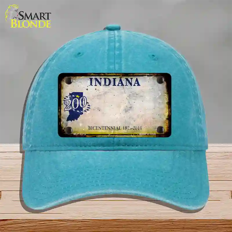 Indiana Rusty Blank Novelty License Plate Hat Unconstructed Cotton / Lake Blue