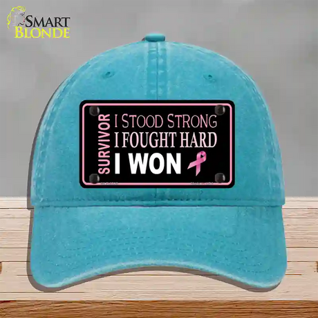 Breast Cancer Survivor Ribbon Novelty License Plate Hat Unconstructed Cotton / Lake Blue