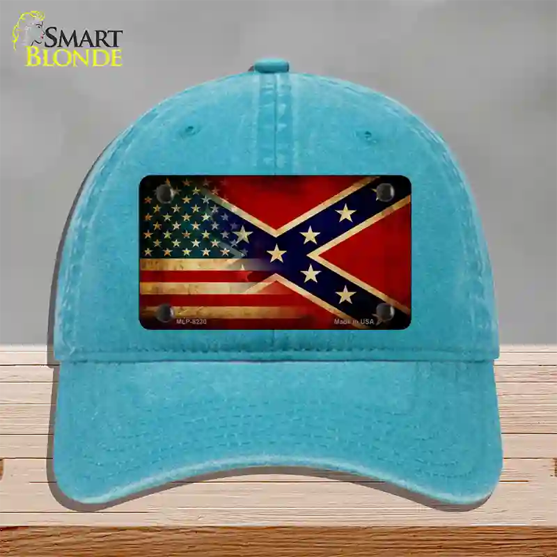 American Confederate Flag Novelty License Plate Hat Unconstructed Cotton / Lake Blue