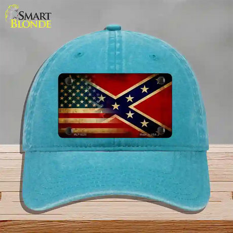 American Confederate Flag Novelty License Plate Hat Unconstructed Cotton / Lake Blue