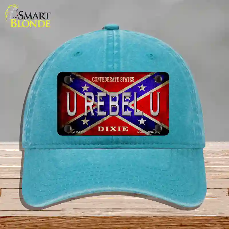 U Rebel U Novelty License Plate Hat Unconstructed Cotton / Lake Blue