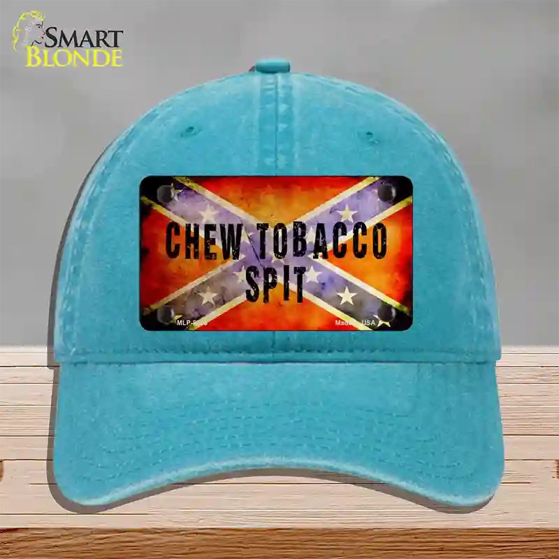 Chew Tobacco Spit Novelty License Plate Hat Unconstructed Cotton / Lake Blue