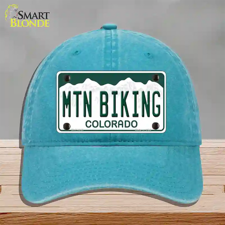 Mtn Biking Colorado Novelty License Plate Hat Unconstructed Cotton / Lake Blue