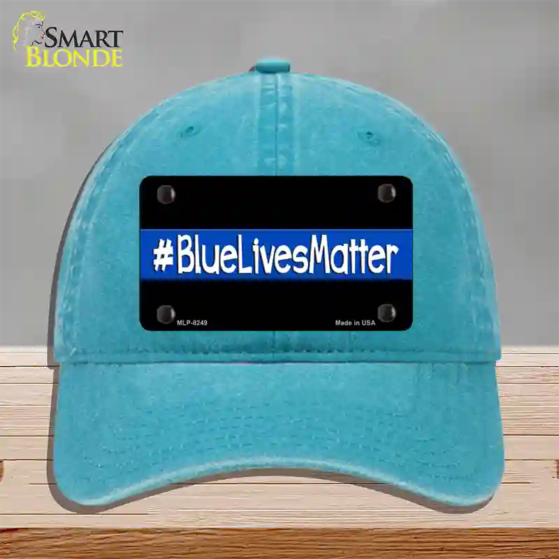 Blue Lives Matter Black Novelty License Plate Hat Unconstructed Cotton / Lake Blue