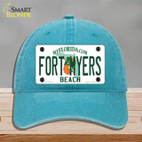 Fort Myers Beach Novelty License Plate Hat Unconstructed Cotton / Lake Blue