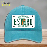 Estero Sunshine State Novelty License Plate Hat Unconstructed Cotton / Lake Blue