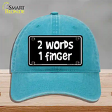 Two Words One Finger Novelty License Plate Hat Unconstructed Cotton / Lake Blue