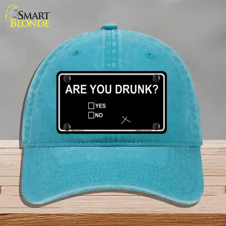 Are You Drunk Novelty License Plate Hat Unconstructed Cotton / Lake Blue