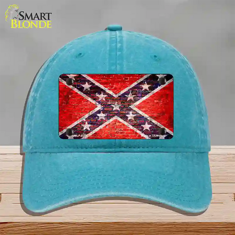 Rebel Flag Brick Wall Novelty License Plate Hat Unconstructed Cotton / Lake Blue