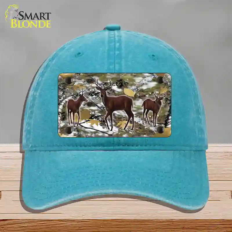 Deer On Camo Novelty License Plate Hat Unconstructed Cotton / Lake Blue