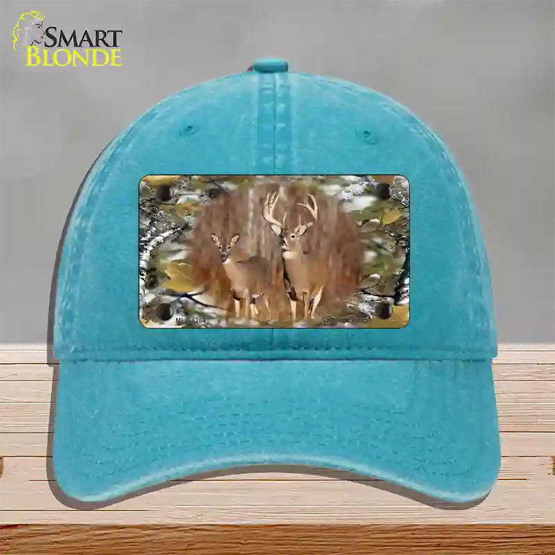 Two Deer On Camo Novelty License Plate Hat Unconstructed Cotton / Lake Blue