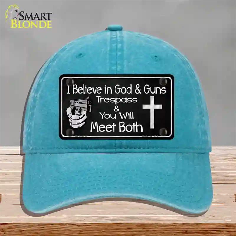 God And Guns Novelty License Plate Hat Unconstructed Cotton / Lake Blue