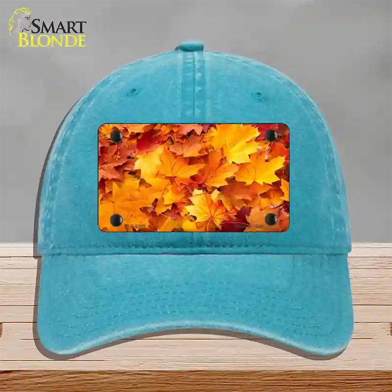 Fall Leaves Novelty License Plate Hat Unconstructed Cotton / Lake Blue